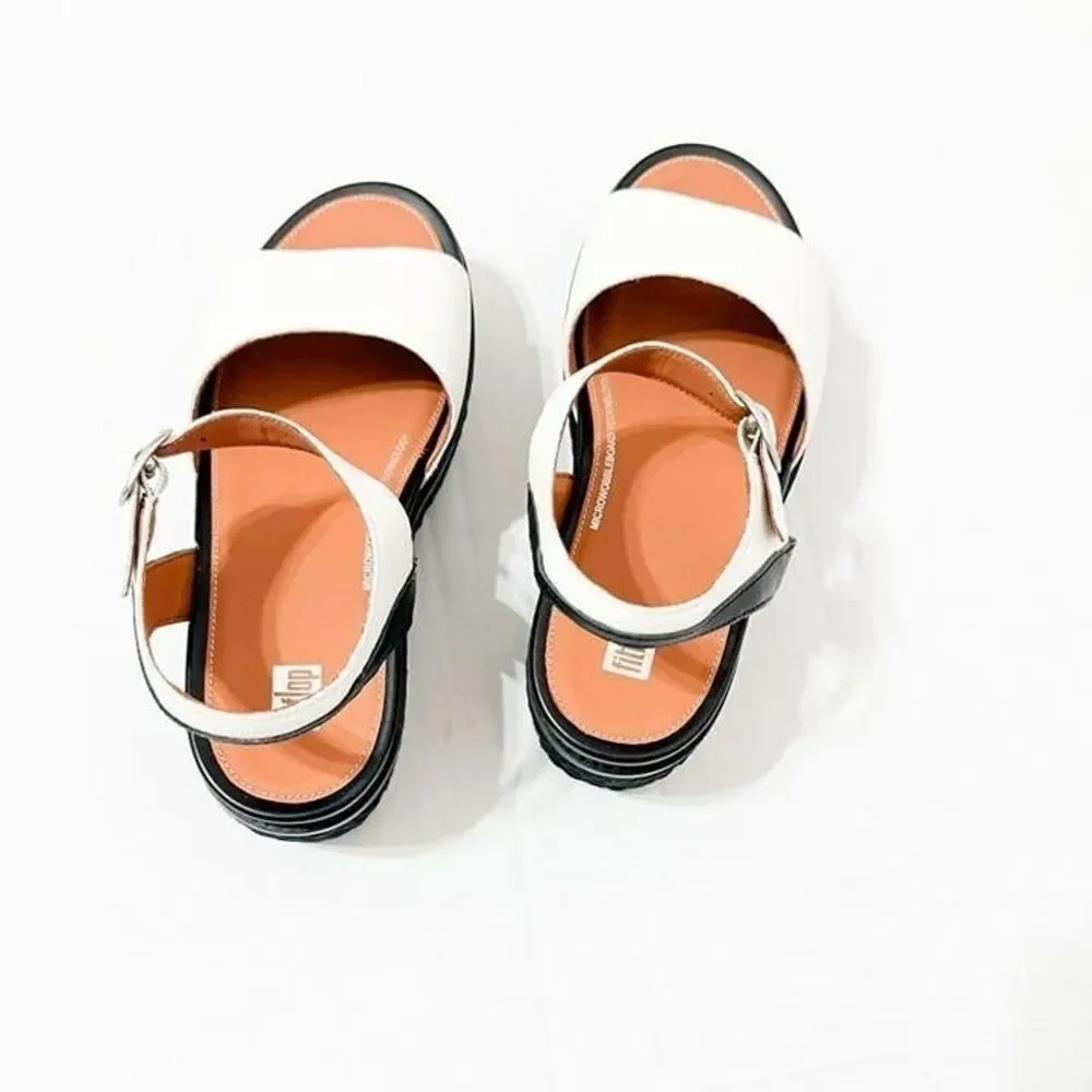 FITFLOP NWB Sz 8 White Black Leather Platform Espadrille Sandals